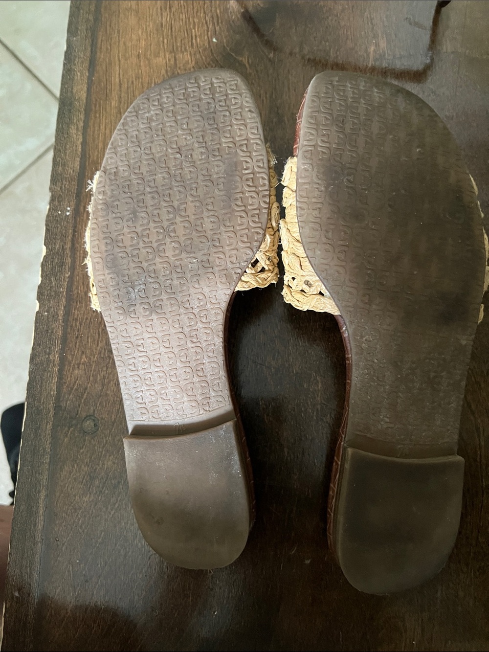 Sam Edelman Tan/Brown Woven Slide Sandals with Tortoiseshell Accent - Picture 2 of 3